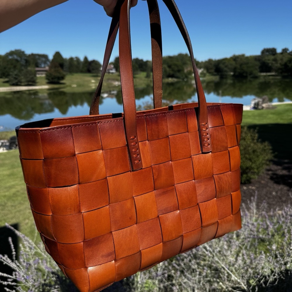 Dragon Diffusion Artisan Crafted Hand Woven Brown Leather Carryall Tote Purse - Picture 5 of 16